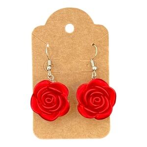 JenDore Handmade Red Rose Dangle Drop Earrings